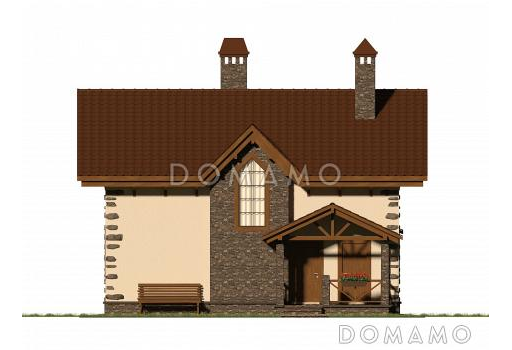 Проект коттеджа с просторной кухней-гостиной и террасой. / Фасад 1