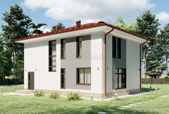 Проект современного двухэтажного дома с четырьмя спальнями S-136 Проект современного двухэтажного дома с четырьмя спальнями S-136