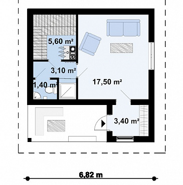 Проект небольшой бани из газобетона с комнатой отдыха и крытой террасой / План 1 этажа Проект небольшой бани из газобетона с комнатой отдыха и крытой террасой / План 1 этажа