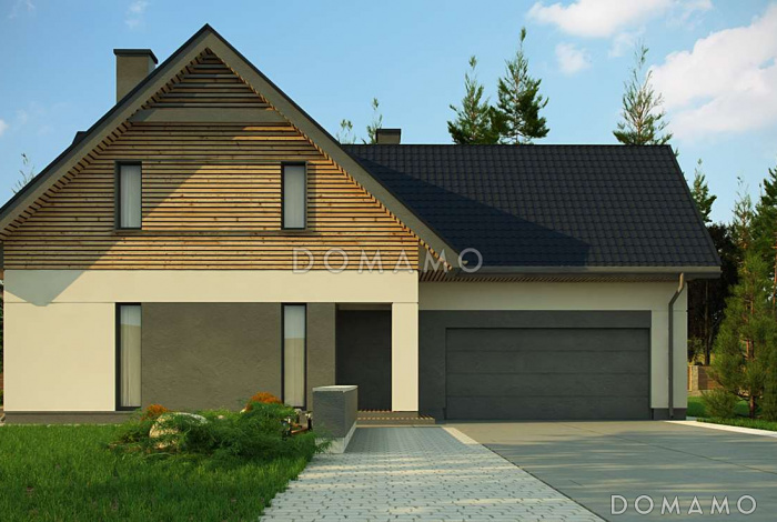 Проект комфортного одноэтажного мансардного дома из газобетона с гаражом для двух автомобилей