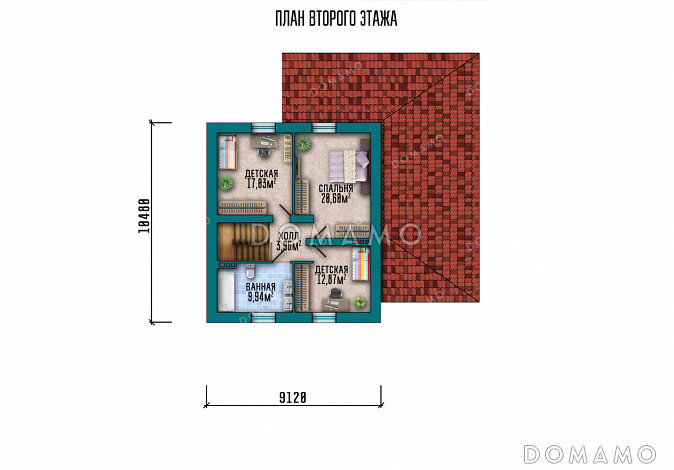 Проект дома с большими спальнями, гаражом и просторной террасой / План мансардного этажа