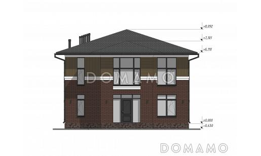 Проект современного двухэтажного коттеджа с четырьмя спальнями S-193 / Фасад 1