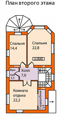Проект небольшого кирпичного дома с выразительным обликом главного фасада / План 2 этажа Проект небольшого кирпичного дома с выразительным обликом главного фасада / План 2 этажа