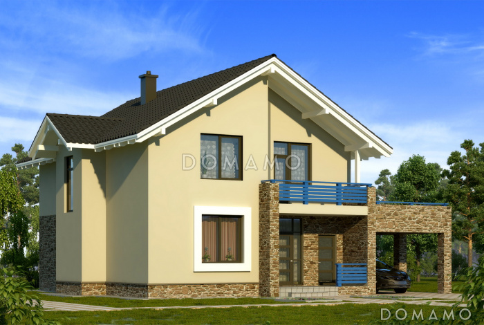 Проект загородного дома с каменного облицовкой крыльца и панорамными окнами гостиной Проект загородного дома с каменного облицовкой крыльца и панорамными окнами гостиной