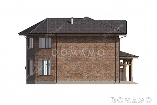 Проект двухэтажного дома с большой гостиной и гаражом на два автомобиля / Фасад 4