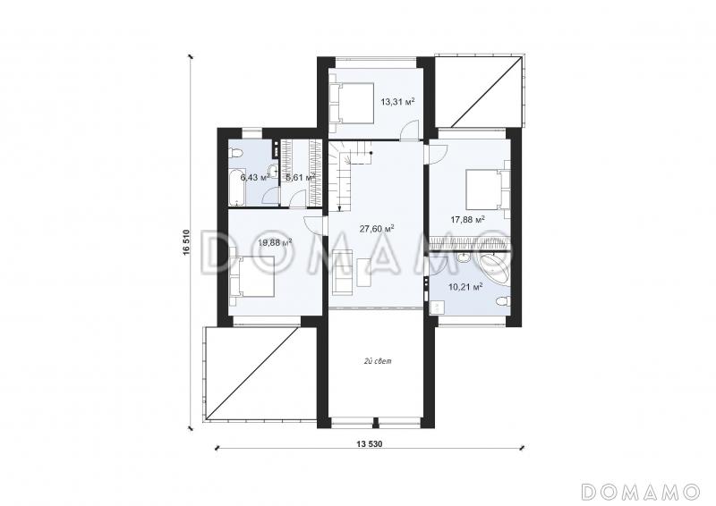 Проект стильного двухэтажного коттеджа со вторым светом в стиле Райт S-228-2 / План 2 этажа