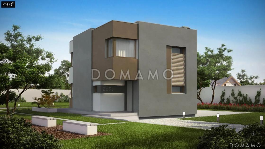 Проект дома из газобетона в стиле хай-тек с угловым остеклением, светлой гостиной и 3 спальнями / 3