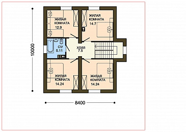 Проект компактного коттеджа с кладовой и пятью спальнями / План 2 этажа Проект компактного коттеджа с кладовой и пятью спальнями / План 2 этажа