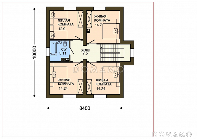 Проект компактного коттеджа с кладовой и пятью спальнями / План 2 этажа Проект компактного коттеджа с кладовой и пятью спальнями / План 2 этажа