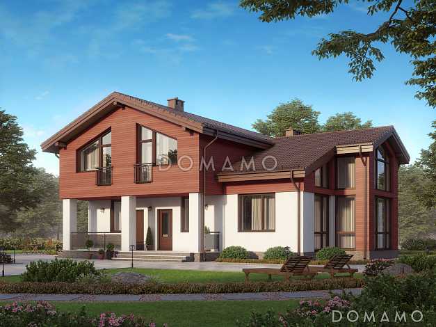 Проект дома по технологии ЛСТК с панорамными окнами и натуральной черепицей Проект дома по технологии ЛСТК с панорамными окнами и натуральной черепицей