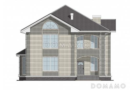 Проект двухэтажного дома с эркерной гостиной, камином и крытой террасой / Фасад 4