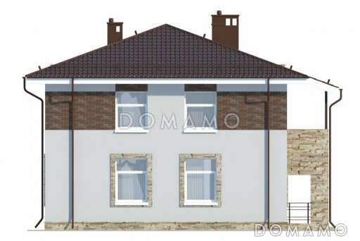 Проект двухэтажного дома c балконом и панорамными окнами гостиной / Фасад 4