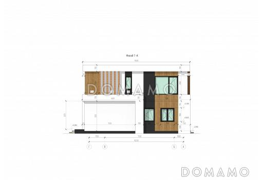 Проект двухэтажного дома с панорамными окнами, кабинетом, 3 спальнями, кухней-гостиной / Фасад 2 Проект двухэтажного дома с панорамными окнами, кабинетом, 3 спальнями, кухней-гостиной / Фасад 2