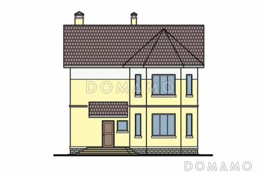 Проект кирпичного дома с солидным эркером на главном фасаде / Фасад 1