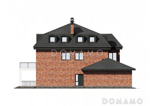 Проект дома с гаражом на две машины, сауной, спальнями на втором этаже с выходом на террасу / Фасад 2