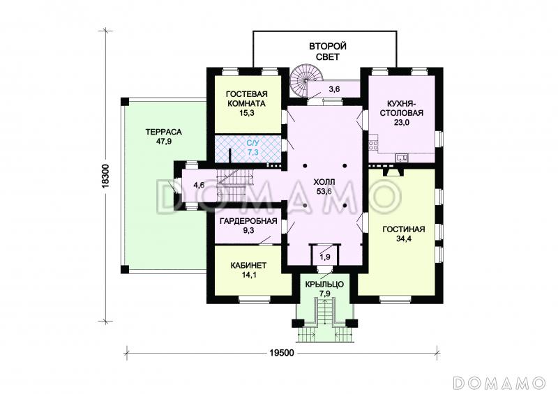 Проект кирпичного дома с воздушной оранжереей / План 1 этажа