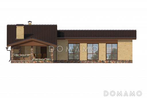 Проект бани с террасой, бассейном, сауной, парилкой и просторной комнатой отдыха / Фасад 3