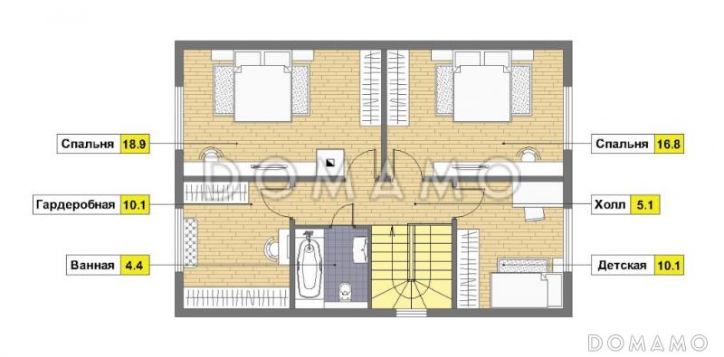 Проект каркасного дома с просторной крытой террасой / План мансардного этажа Проект каркасного дома с просторной крытой террасой / План мансардного этажа
