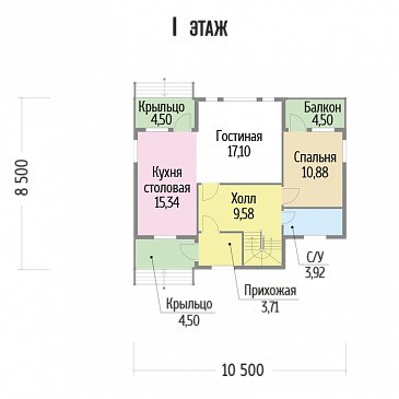 Проект загородного каркасного дома со вторым светом / План 1 этажа