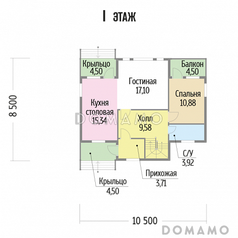 Проект загородного каркасного дома со вторым светом / План 1 этажа