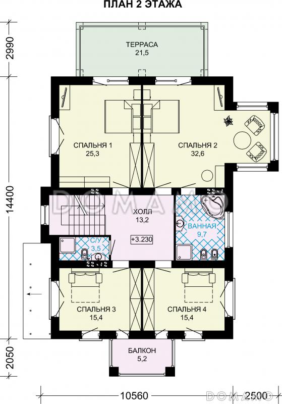 Проект дома из газобетона с просторным балконом на втором этаже / План 2 этажа