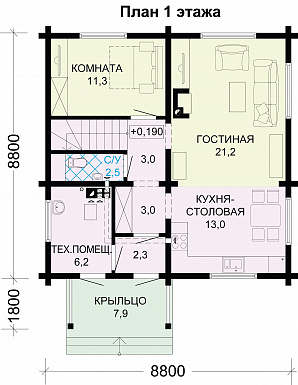 Проект дома из профилированного бруса / План 1 этажа Проект дома из профилированного бруса / План 1 этажа