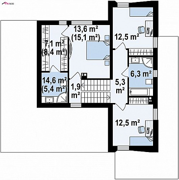 Проект современного двухэтажного дома из кирпича необычной формы и планировки с подземным гаражом и террасой на втором этаже / План 2 этажа Проект современного двухэтажного дома из кирпича необычной формы и планировки с подземным гаражом и террасой на втором этаже / План 2 этажа