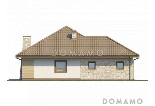 Проект одноэтажного дома с эркером и гаражом из кирпича со свободной планировкой мансардного этажа / Фасад 2