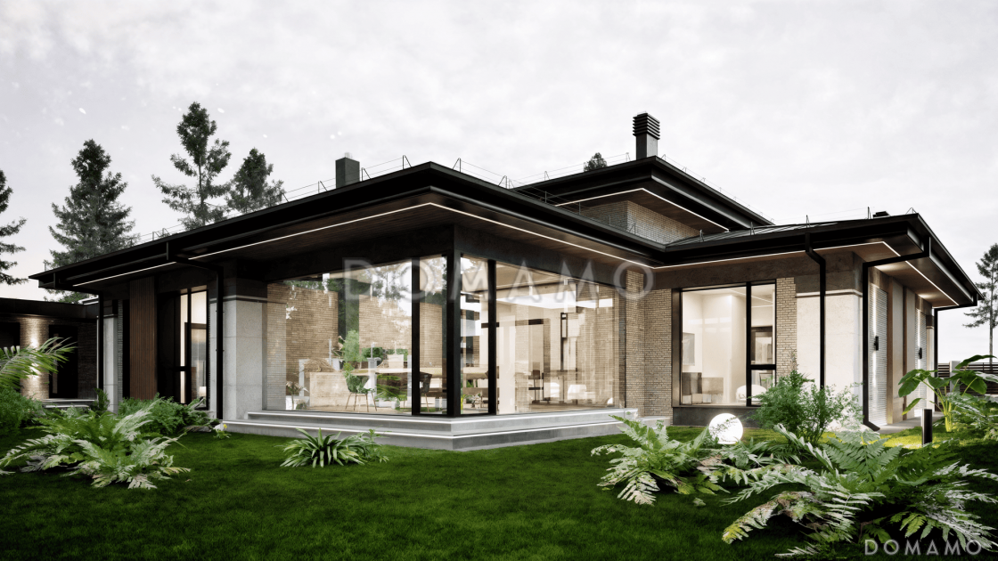 Проект дома из газобетона с верандой, сауной и двухместным автонавесом / 1