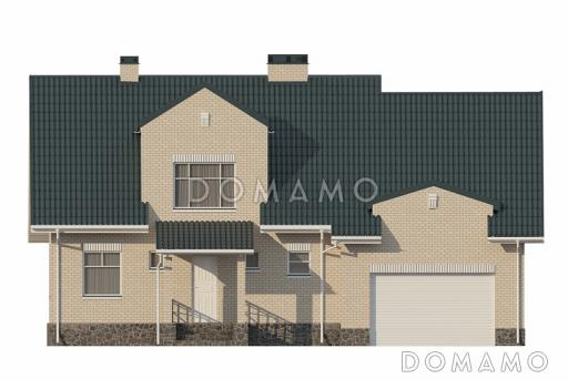Проект дома с эркером в гостиной и гаражом для двух машин / Фасад 1