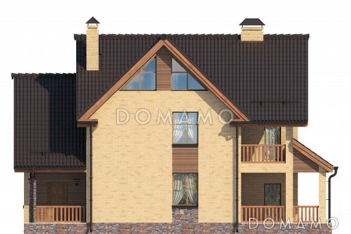 Проект оригинального загородного дома в желто-коричневой гамме / Фасад 4