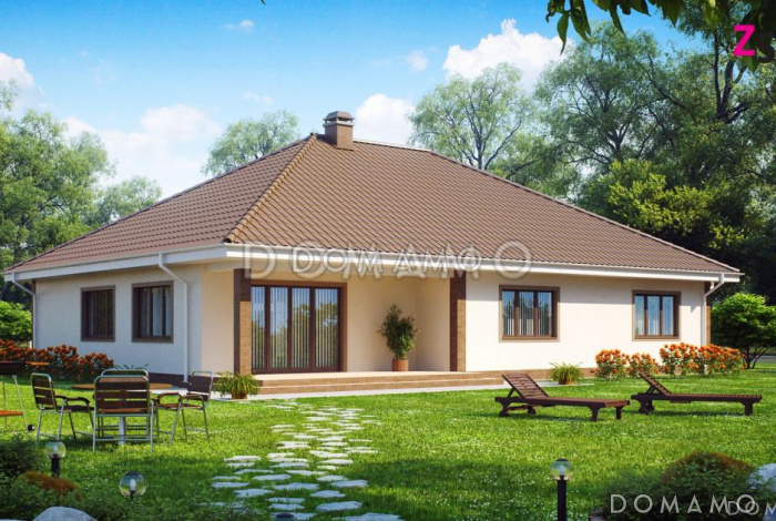 Проект одноэтажного дома с мансардой и треугольными окнами на крыше Проект одноэтажного дома с мансардой и треугольными окнами на крыше