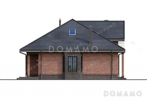 Проект одноэтажного дома с мансардой, большой гостиной и террасой / Фасад 3