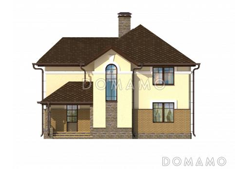 Проект дома c кухней-столовой, спальней на первом этаже, крытой террасой / Фасад 2