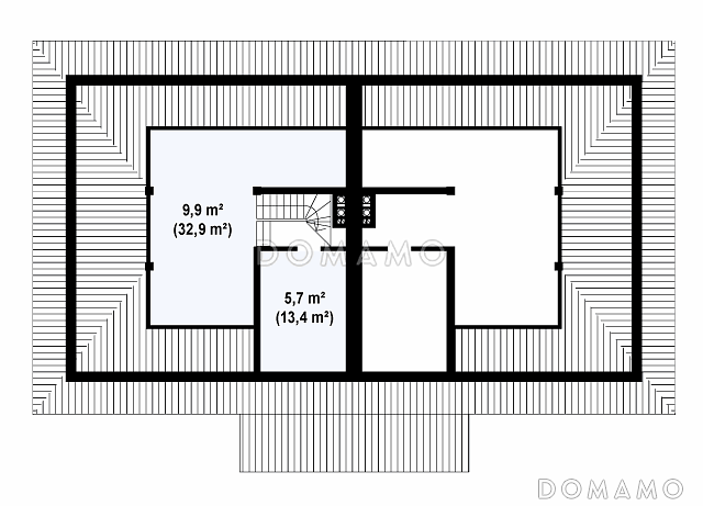Проект двухэтажных домов-близнецов из кирпича с гаражом и чердаком / План мансардного этажа
