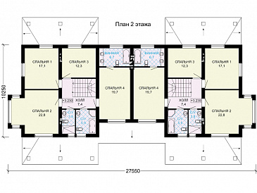Проект двухэтажного дома на два хозяина с гаражом / План мансардного этажа