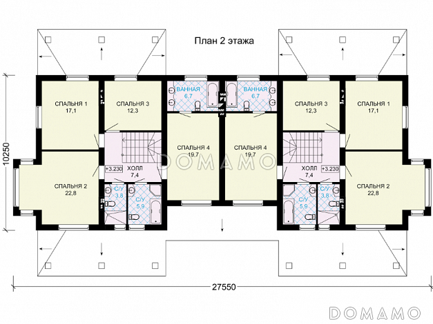 Проект двухэтажного дома на два хозяина с гаражом / План мансардного этажа