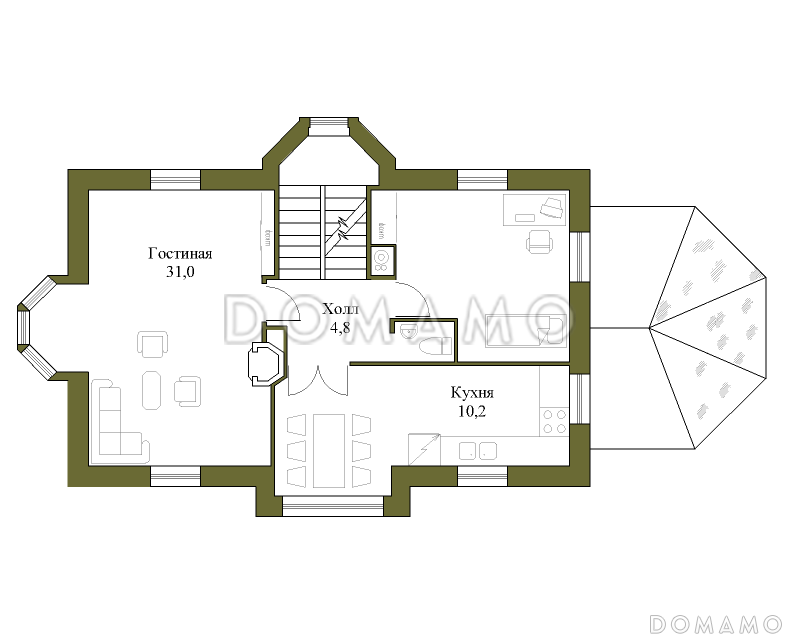 Проект коттеджа с бассейном и гаражом / План 2 этажа