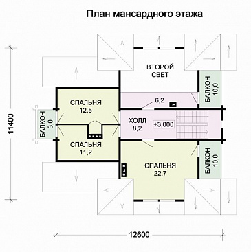 Проект деревянного дома с гаражом / План мансардного этажа Проект деревянного дома с гаражом / План мансардного этажа