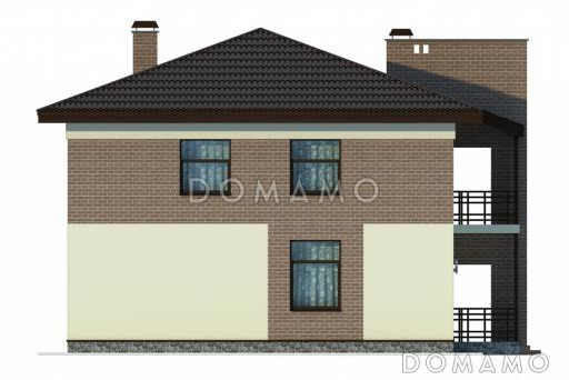 Проект двухэтажного коттеджа с контрофорсной стеной крыльца и вторым светом / Фасад 4