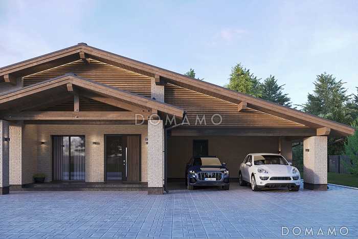 Проект современного дома с сауной, крытой террасой с барбекю, навесом для двух машин и 4 спальнями Проект современного дома с сауной, крытой террасой с барбекю, навесом для двух машин и 4 спальнями