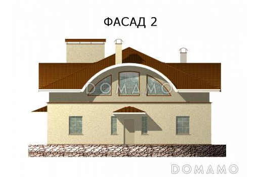 Проект одноэтажного дома с мансардой, с зоной СПА на цокольном этаже / Фасад 2