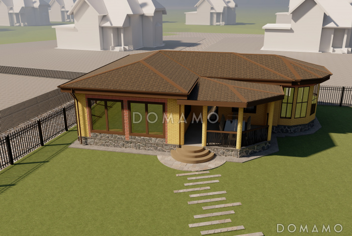 Проект бани с верандой и кухней-гостиной Проект бани с верандой и кухней-гостиной