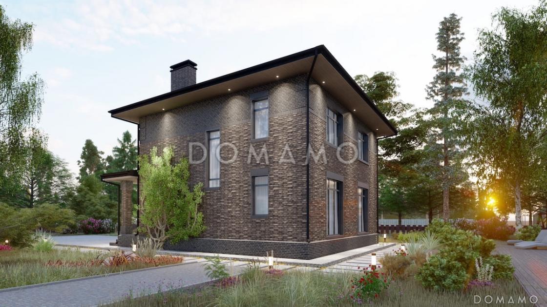 Проект компактного двухэтажного дома с террасой, гостиной и 4 спальнями / 4