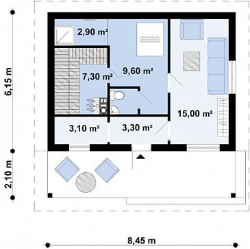Проект бани из газобетона с комнатой отдыха и крытой террасой / План 1 этажа Проект бани из газобетона с комнатой отдыха и крытой террасой / План 1 этажа