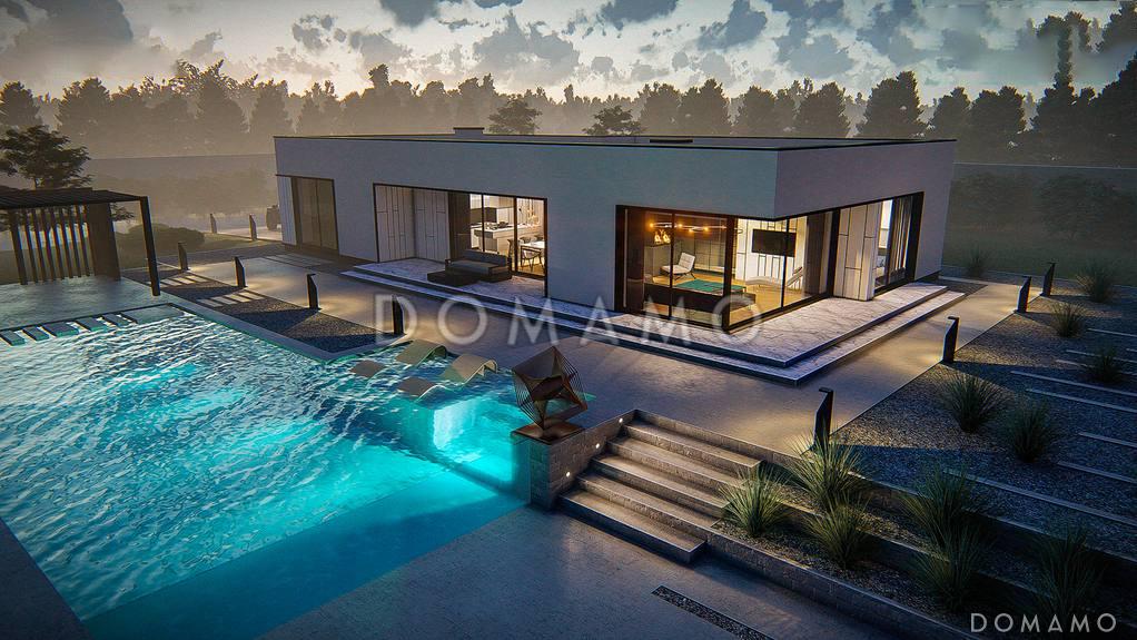 Проект одноэтажного дома из газобетона с просторной гостиной, мастер-спальней и гаражом на 2 машины / 3