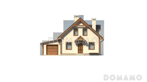 Проект одноэтажного дома из кирпича с мансардным этажом и гаражом / Фасад 1