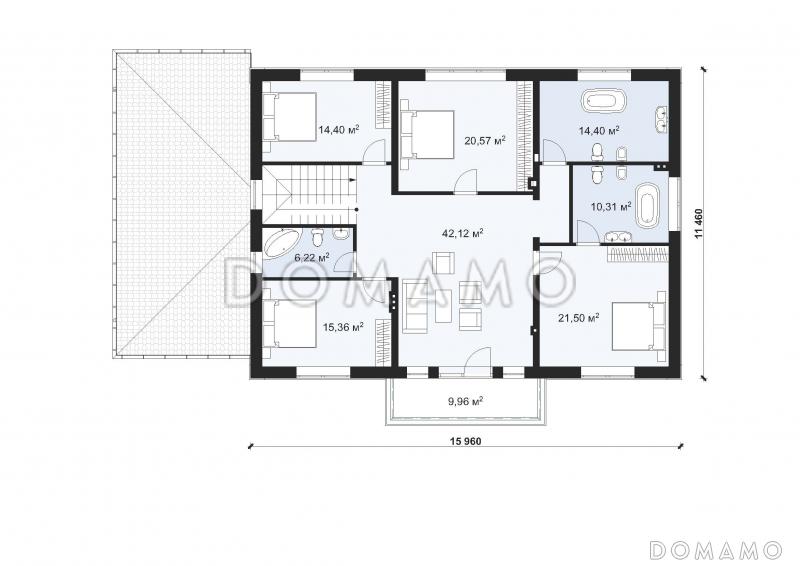 Проект двухэтажного дома с сауной в классическом стиле S-349 / План 2 этажа