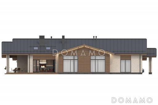 Проект дома с открытой планировкой дневной зоны, кабинетом, мастер-спальней и спа-зоной / Фасад 4