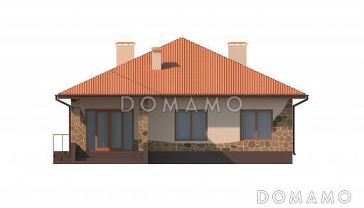 Проект одноэтажного дома с террасой, кладовой в большой кухне-столовой, сауной / Фасад 1